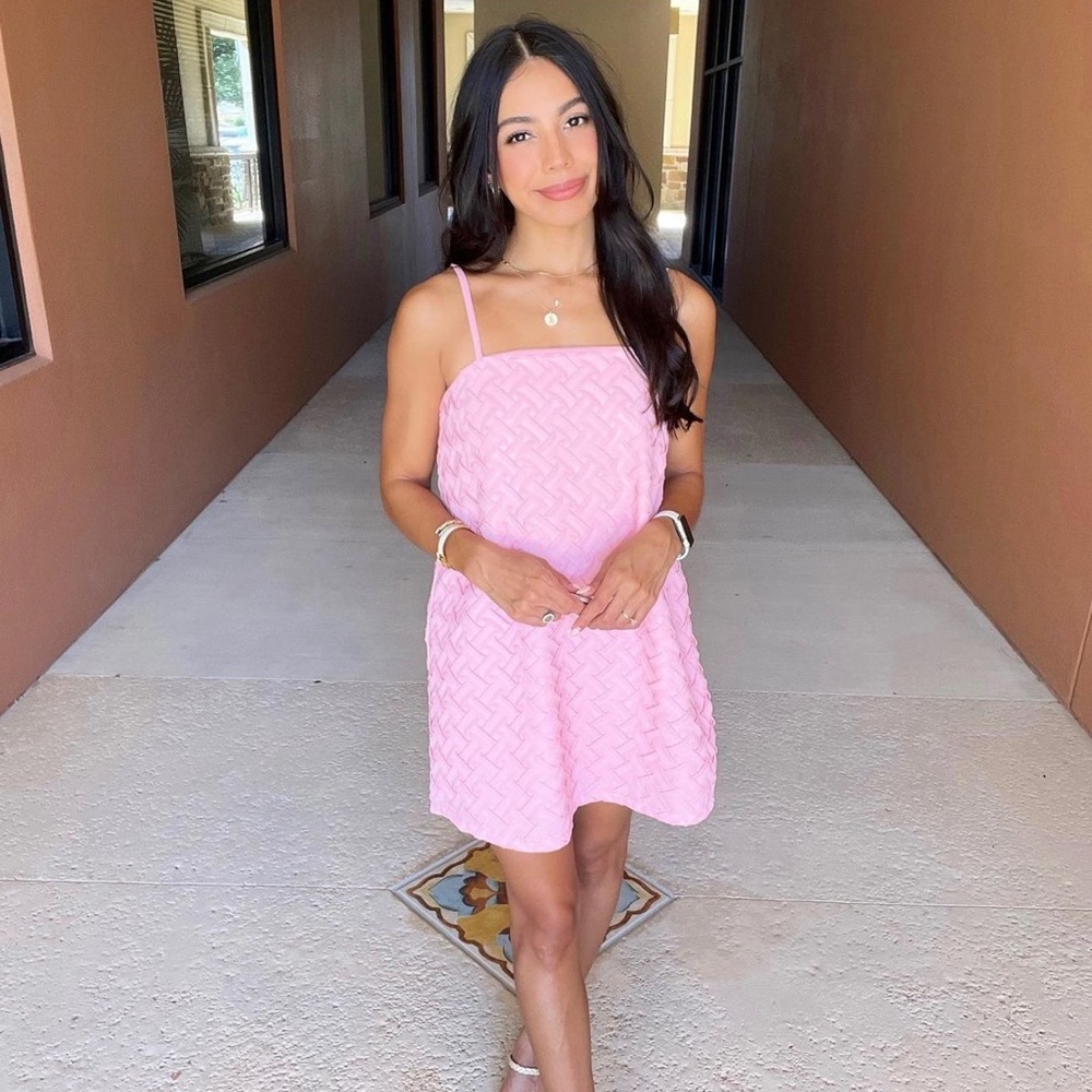 Spring Summer Dress Pink Woven Spaghetti Strap Dress Medium